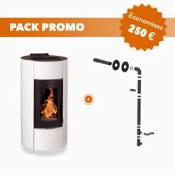 Pack Promo : Poêle à Granulés Etanche Avec Kit Ventouse - EMAFLAM ALBA Blanc - 11.4 KW