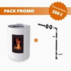 Pack Promo : Poêle à Granulés Etanche Canalisable Avec Kit Ventouse - EMAFLAM NOVA Blanc 12 KW