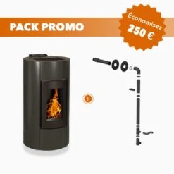 Pack Promo : Poêle à Granulés Etanche Avec Kit Ventouse - EMAFLAM NALA Noir - 8.9 KW