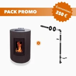 Pack Promo : Poêle à Granulés Etanche Canalisable Avec Kit Ventouse - EMAFLAM NOVA Noir - 11.4 KW