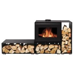 Poêle à Bois - BELLEZA ROMA - 10,2kW -Supra Soldes roma avec buches vue face